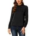 thumbnail image 5 of INSPIRE CHIC Women's Satin Stand Collar Silky Soft Casual Work Top XS Black, 5 of 7