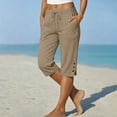thumbnail image 6 of Luivaraty Capri Pants for Women Solid Color Straight Leg Pants Fashion Comfy Drawstring Side Split Capris with Pockets, S-2XL, 6 of 9