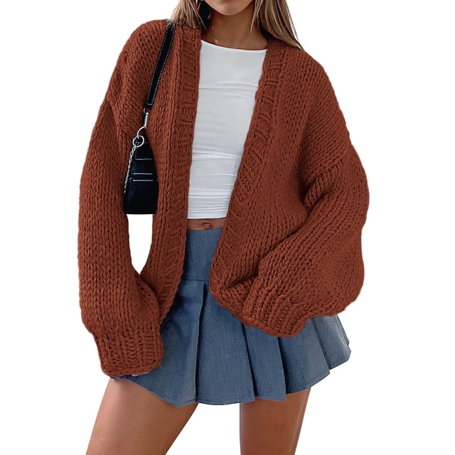 Cardigan de Punto Grueso PRETTYGARDEN Marrón Rojo M