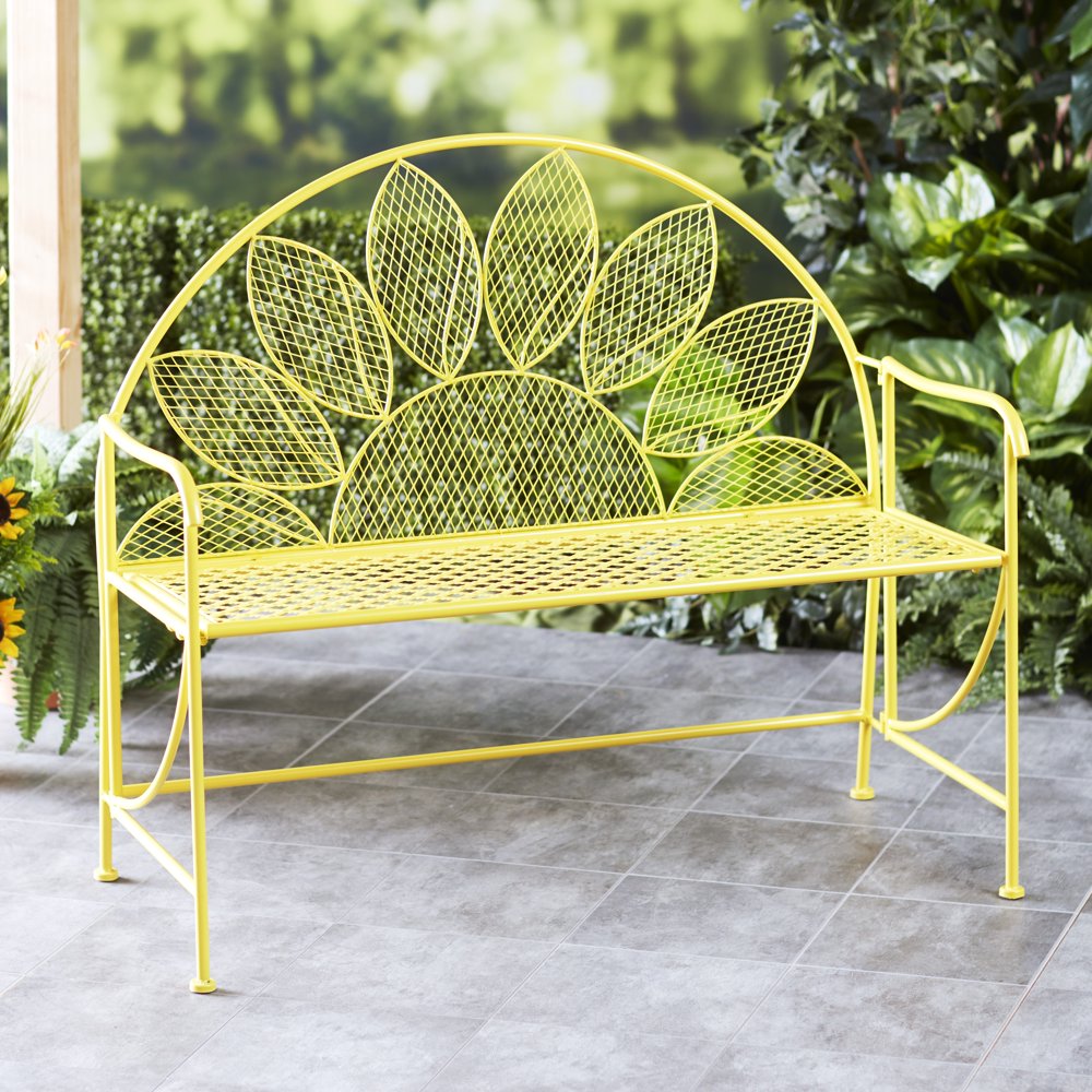 Garden Bench Outdoor Metal Bench Sunflower