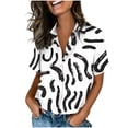 thumbnail image 1 of Blusas para las mujeres Casual impreso de manga corta bolsillo botón abajo con poliéster suave, transpirable blusa de camiseta para el uso diario de verano, 1 of 7