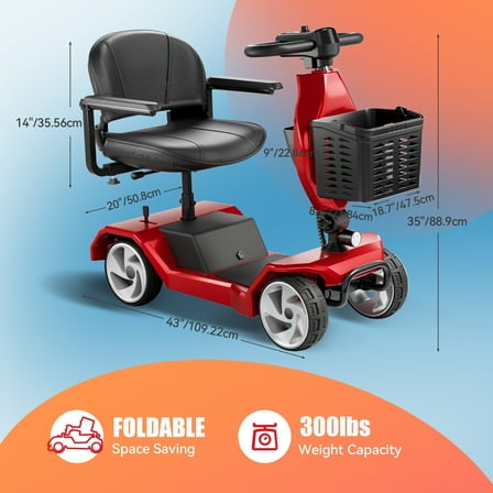 Edcsi Foldable Travel Motorized Scooter & Powered Electric Wheelchair - 4 Wheel Lightweight Mobility Scooter with Seat for Adults/Seniors
