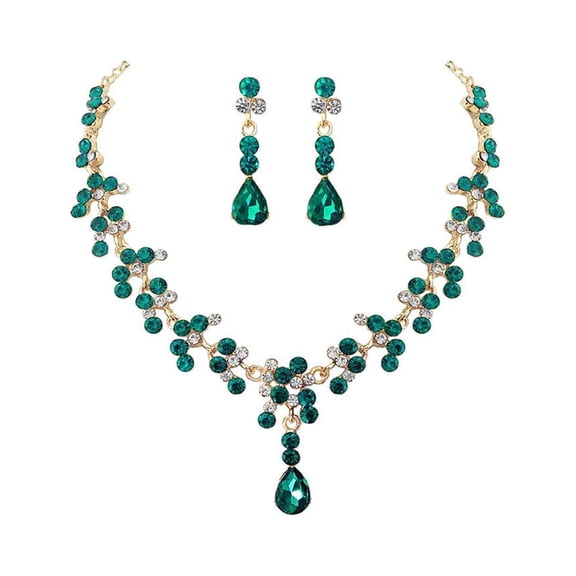 Gymnture 1 Set Fashionable Necklace and Earring Set Bride Rhinestone Jewelry Wedding Dress Accessories for Women Female (Green)