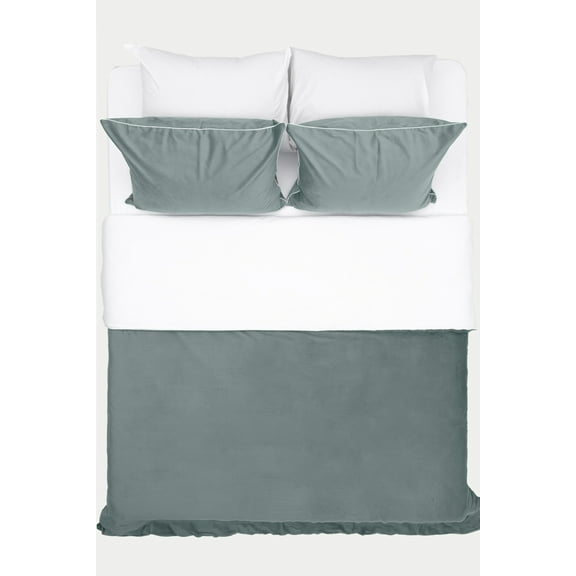 Koza Home Linda Green Velvet Double Duvet Cover Set 200x220 4 Pillows 5009 200 x 220