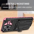thumbnail image 5 of Heavy Duty Case for iPhone 16 Pro Credit Card Slot Holder Kickstand Bracket Cover, Military Grade Dual-Layers Rugged PC Shockproof Anti-Scratches Lens Protection Case, Pink, 5 of 9