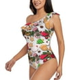 thumbnail image 2 of Easygdp Christmas Gingerbread Cookies Women's One Shoulder Ruffle Monokini Bathing Suits with Removable Chest Pad, Quick Drying - Small, 2 of 8