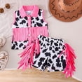 thumbnail image 4 of WOYY Girls Cowgirl Outfits Cute Cow Print Tassels Vest Shorts Two Piece Set, Sizes 6M-4T, 4 of 8