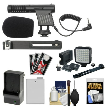 Vidpro Mini Microphone with LP-E8 Battery & Charger + Video Light & Bracket Kit for Canon Rebel T3i, T4i, T5i DSLR Camera