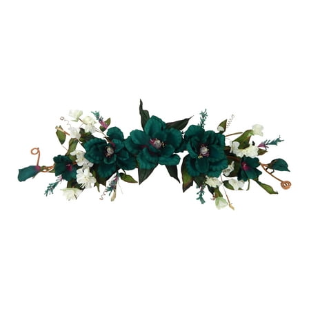 Myrtle Green Wine Red Magnolia Dogwood 40in Artificial Polysilk Faux Fake Flower Hand Wrapped Swag for Craft Bouquet Arrangement Wedding Arch Floral Wall Aisle Decor (Hunter Green Burgundy, Set of 2)