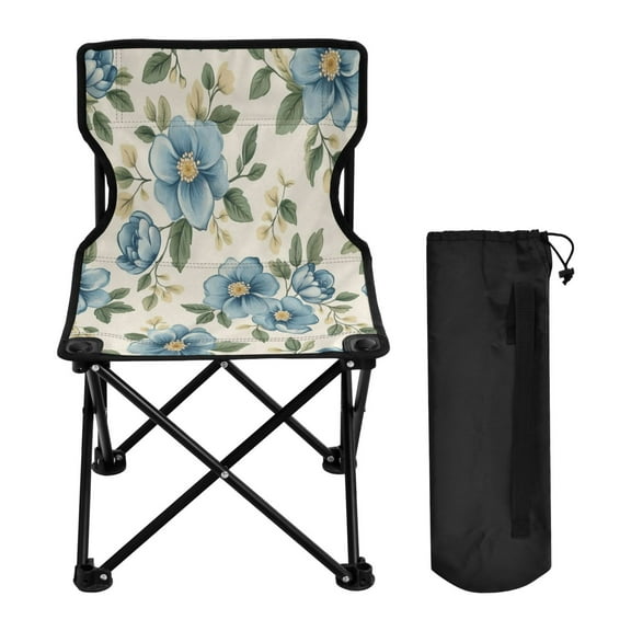 WOBOGO Seamless Pattern Of Blue Flowers and Green Leaves Camping Chair Convenient Four Corner Backrest Folding Stool Can Hold Up to 220lbs