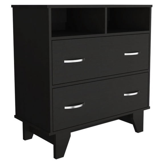 Cterwk 2 Drawer Dresser with Handle and 2 Open Shelves, Black