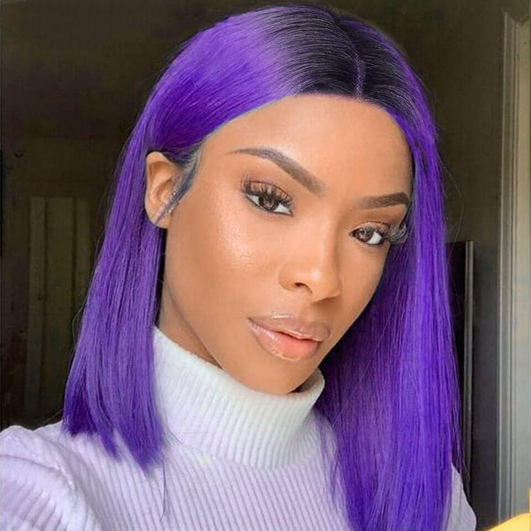 Purple BOB Wig Human Hair 13x5x2 Lace Front T Part Wigs 180 Density Pre Plucked Bleached Knots Big Lace Frontal Wig for Women Straight Bob Wig Pre