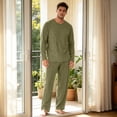 thumbnail image 6 of Men's Pajama Set Long Sleeve PJs with Pants Solid Color Lightweight Sleepwear Comfortable Loungewear Breathable Sleep Sets Soft Nightwear with Pocket Warm Pijama 3XL, 6 of 6
