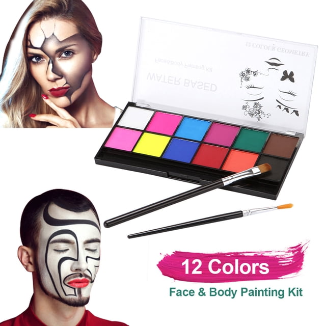 Amdohai Professional Face & Body Painting Kit 12 Colors Washable Water Based Paints with Brush Safe