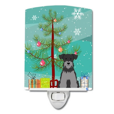 

Caroline s Treasures BB4177CNL Merry Christmas Tree Miniature Schnauzer Black Silver Ceramic Night Light 6x4x3