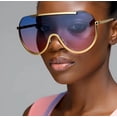 thumbnail image 5 of Oversized Sunglasses For Women Single Lens One Piece Pink Blue Lens Luxury Style, 5 of 9