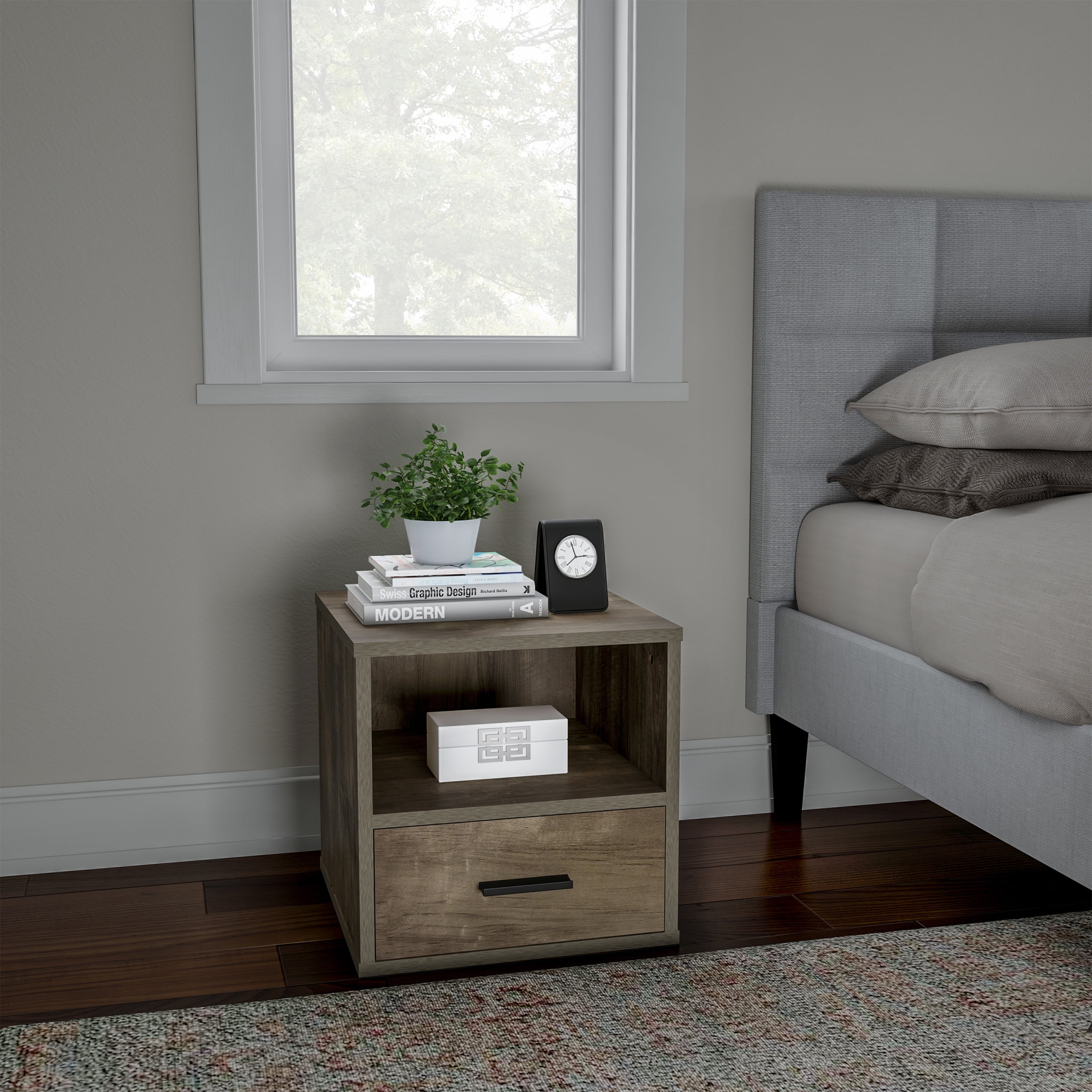 Lavish Home End Table Cube with Drawer, Gray