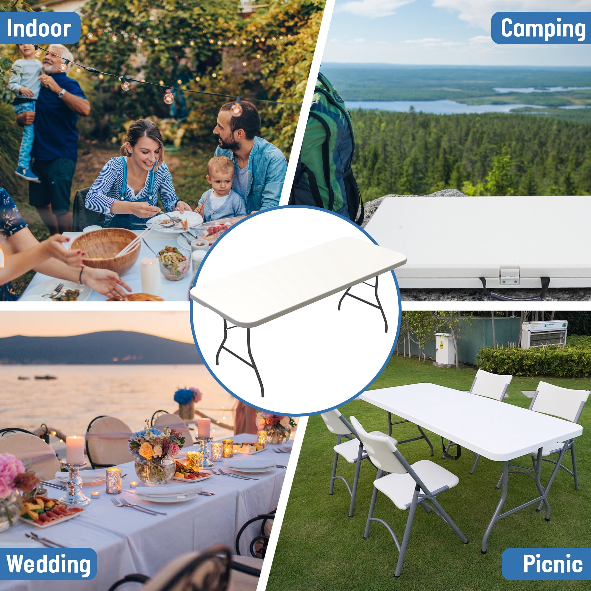 SUMKEA 6ft Rectangle Banquet Folding Table for Indoor and Outdoor, White