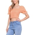 thumbnail image 4 of INSPIRE CHIC Smocked Crop Top for Women's Bubble Sleeve Peasant Gingham Plaid Tops M Orange, 4 of 6