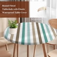 thumbnail image 4 of Brown Stripe Round Tablecloth, Fitted Table Cover with Elastic for 55"-60" Round Tables, Ombre Geometric Teal Green Vertical Striped Table Cloth Outdoor Indoor Dinning Party Waterproof Tablecloths, 4 of 7