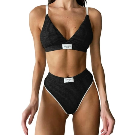 

Binpure Women s Two Pieces Bikini Set Spaghetti Strap V Neck Patchwork Embroidery Bra with Underpants