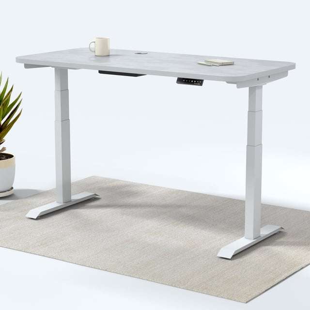 MotionGrey Height Adjustable German Electric Dual Motors Sit to Stand Computer Home Table and Office Standing Desk - White Frame with White Tabletop (120cmx60cmx2.5cm)
