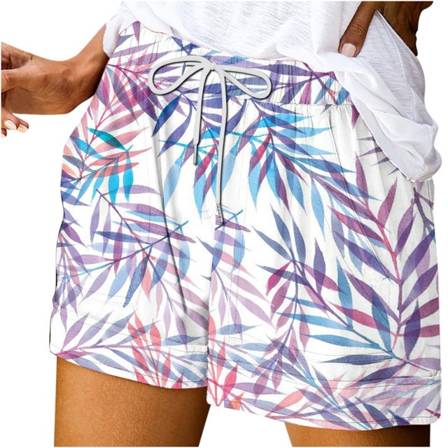 Pantalones Cortos de Mujer con Bolsillos Impresos de Cintura Elástica Pantalones Cortos Casuales, Ajuste Suelto Y Pantalones Cortos de Mujer Frescos para el Verano