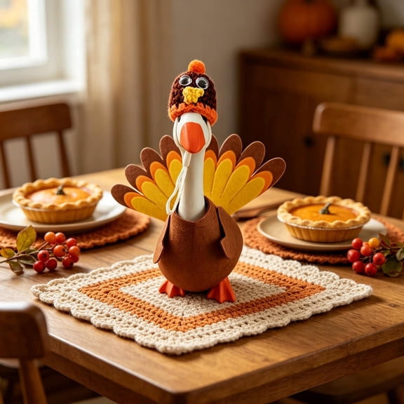 RUINIXCW 7 Inch Thanksgiving Turkey Deck Goose Outfits Desk Duck Outfit Mini Porch Goose Outfit for Desktop Goose Figurine Decor Desk Goose Felt Clothes (No Goose)