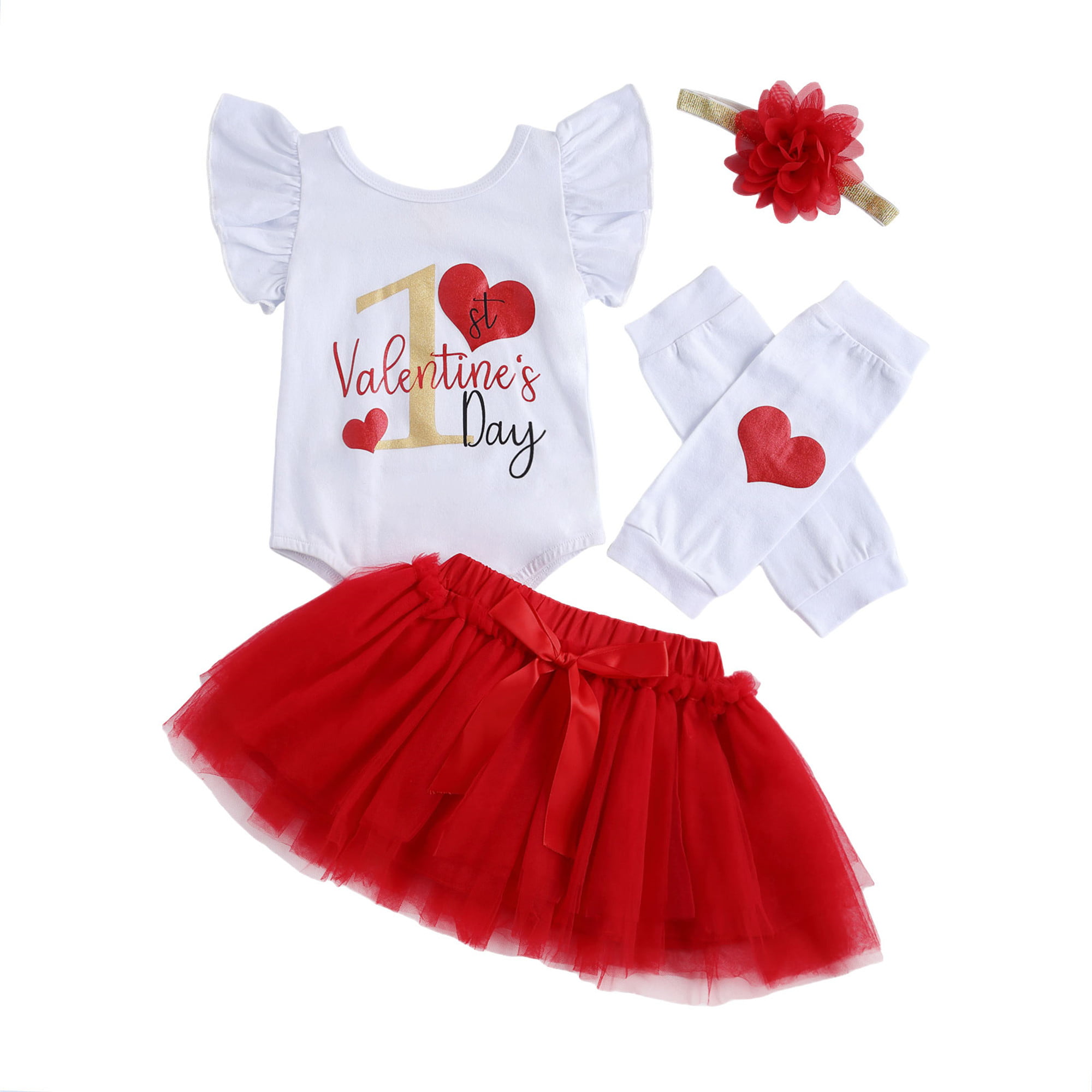 Happy Mother's Day Newborn Baby Girls Tutu Outfits Long Sleeve Romper Dress with Hairband Leggings 4pcs Clothes Set 