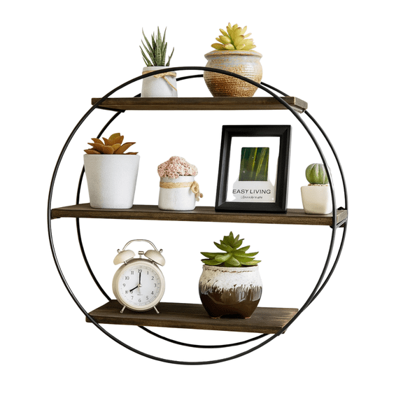 Industrial Wooden 3 Tier Round Floating Shelf