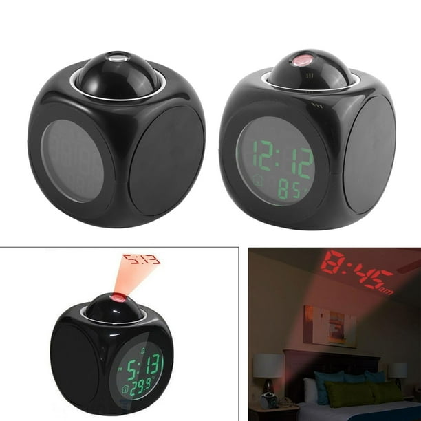 Reloj Despertador con Proyector LED, Pantalla LCD Digital Multifunción para Pared, Pantalla de Temperatura Que Habla con Voz, Reloj Despertador LED Reloj despertador