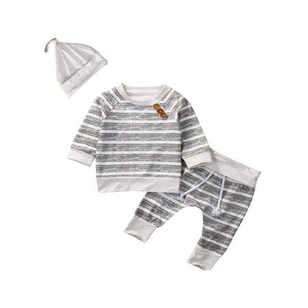 

Kuriozud Newborn Baby Infant Tops Pants Hat 3pcs Outfits Set