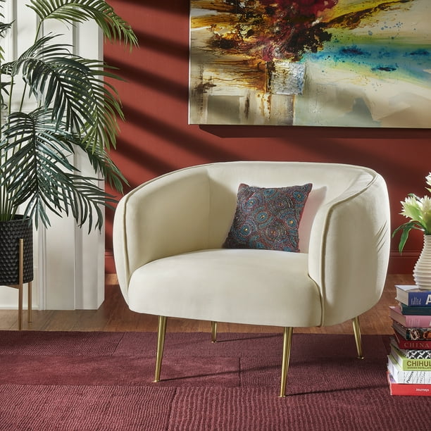 Weston Home Cuno Brass Finish Velvet Upholstered Accent ...