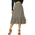 thumbnail image 5 of MODA NOVA Juniors Printed Elastic High Waist Ruffled Hem Zipper Midi Skirt, 5 of 6