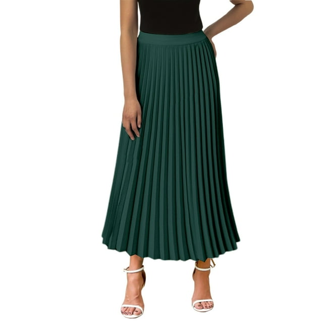Robes pour Femmes Taille Haute en Chiffon à Volants Jupe Midi Unie Longueurs Longues Robe de Printemps Vert Foncé m