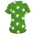thumbnail image 4 of New Year New You! Snorda Womens Nursing Scrub Tops St. Patrick's Day Leaf Print Working Uniform Short Sleeve V-Neck Workwear Blouse T-shirt with Pockets, 4 of 5
