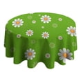 thumbnail image 4 of Green Daisy Flower Orange Centers Pattern Round Tablecloth 60"x60",Wrinkle Wipeable Table Cloth for Kitchen Dining Room Picnic Patio Party, 4 of 6