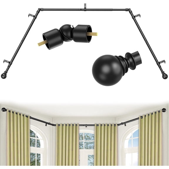 Bay Window Curtain Rods 100 to 207 Inch for Windows,1 Inch Adjustable Center Curtain Rods 36 to 89 Inches and 32 to 59 Inch Side Rods,Heavy Duty with 5 Brackets for Bedroom, Living Room