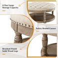 thumbnail image 4 of 36" Round Ottoman, Tina's Home Open Shelf Storage Botton Nailhead Solid Wood Leg Living Room Linen, 4 of 6