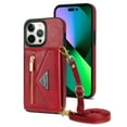 thumbnail image 3 of Nalacover for iPhone 14 Pro Zipper Wallet Case,Luxury Premium PU Leather Back Soft TPU Magnetic Buckle Flip Card Pocket Shockproof Slim Cover with Adjustable Crossbody Shoulder Strap,Red, 3 of 15