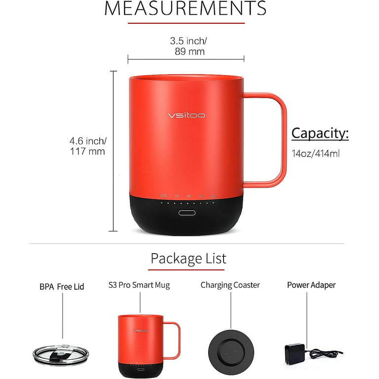 VSITOO S3pro Temperature Control Smart Mug 2 with Lid, Self Heating Coffee  Mug 14 oz, 90 Min Battery Life - APP & Manual Controlled Heated Coffee Mug  - Improved Design for Coffee Lovers 