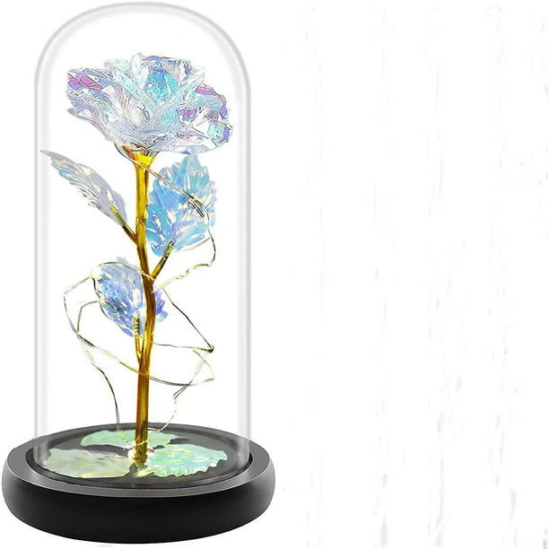 Regalos de cumpleaños para novias y mujeres, luz de rosa, flor de cristal con luces LED de colores, rosa galaxia de cristal encantada eterna, aniversario de Acción de Gracias, Navidad, regalos únicos