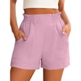 thumbnail image 2 of Linen Shorts for Women Casual Comfy Shorts Summer Trendy Mid Waisted Short with Pockets 2026 Pink, 2XL, 2 of 5