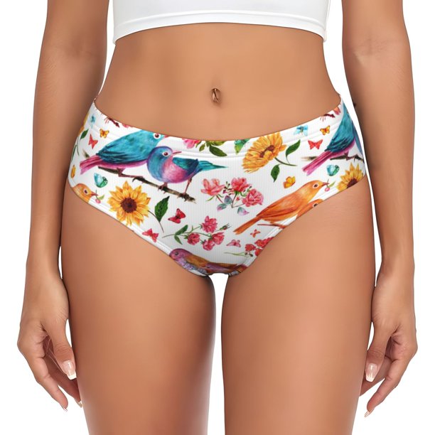 Fotbe Flowers Birds And Butterflies Calzones Estampados para Mujer – Ropa Interior de Algodón, Cómoda, Suave y Elástica-Medium