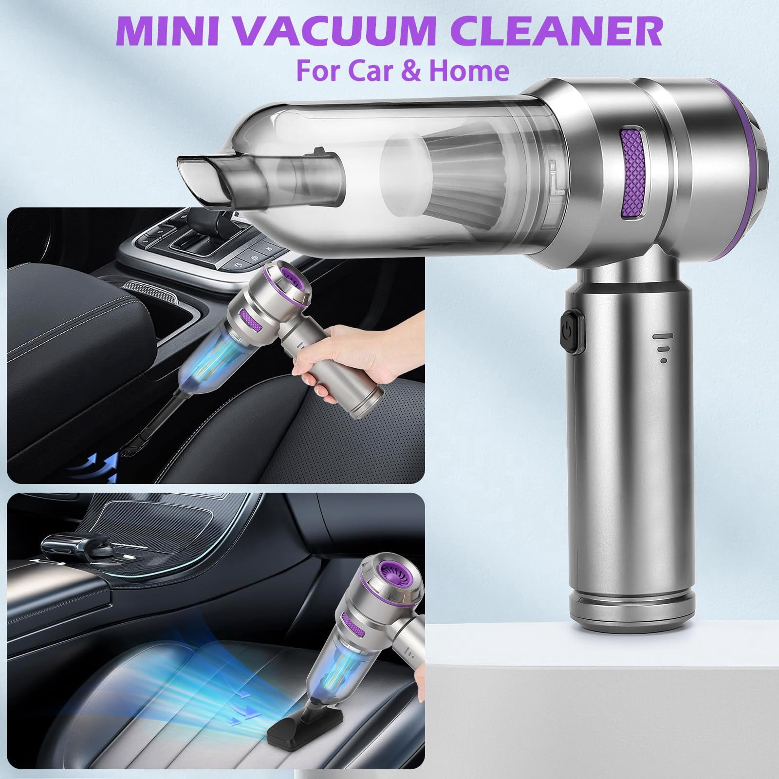 22000PA High Power Mini Car Vacuum Cleaner, Rechargeable Handheld Cordless Vacuum & Compressed Air Duster, Portable Car & Home Cleaning Tool