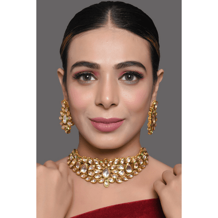 Gold plated jewelry set Indian jewelry set Kundan necklace set Indian bridal set Necklace earrings set Pakistani jewelry set