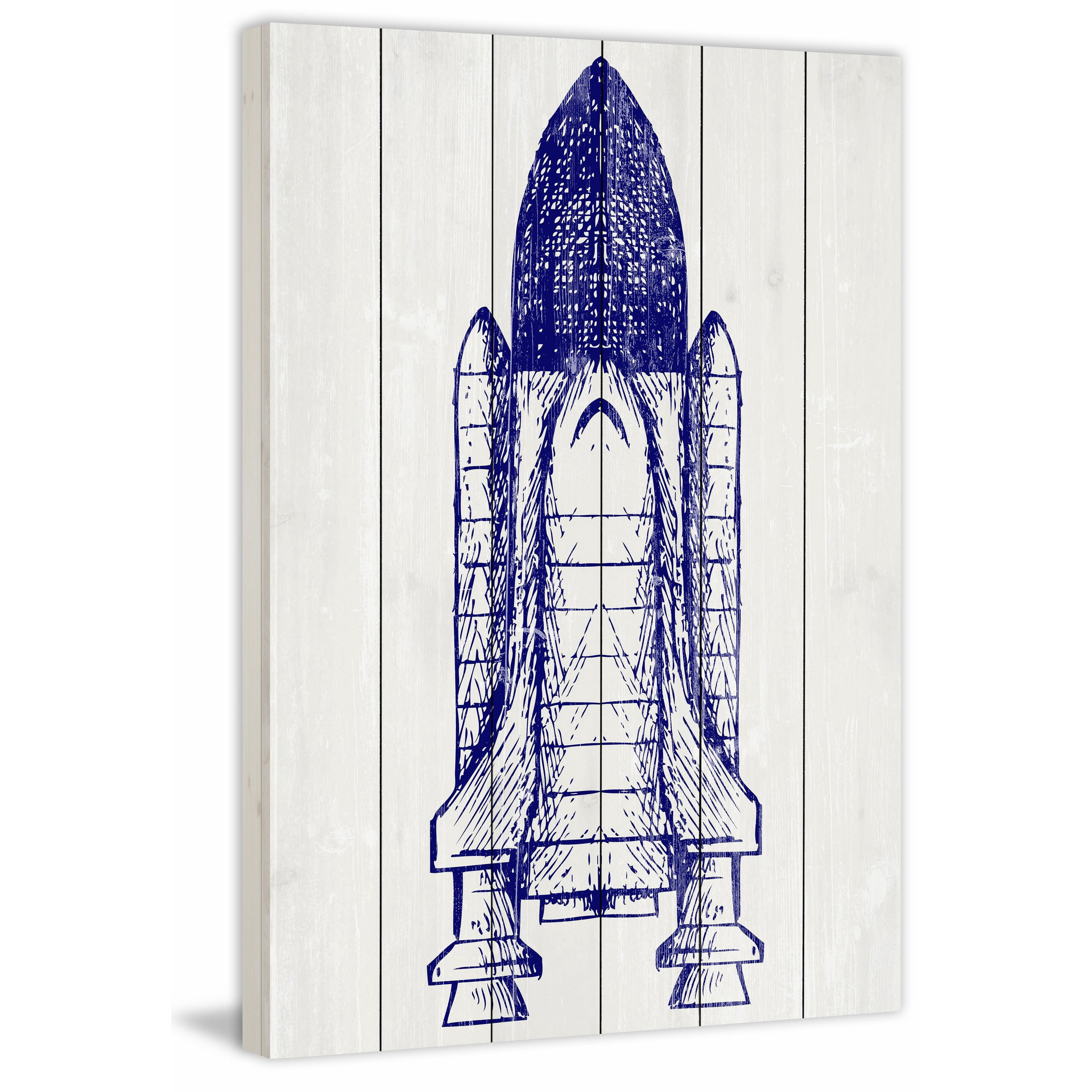Space Shuttle Painting Print on White Wood