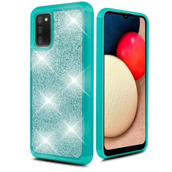 for Samsung Galaxy A02s A02S with Tempered Glass Phone Case Glitter Shock proof Edge Scratch Shield Hybrid Layers Slim Bumper Cover