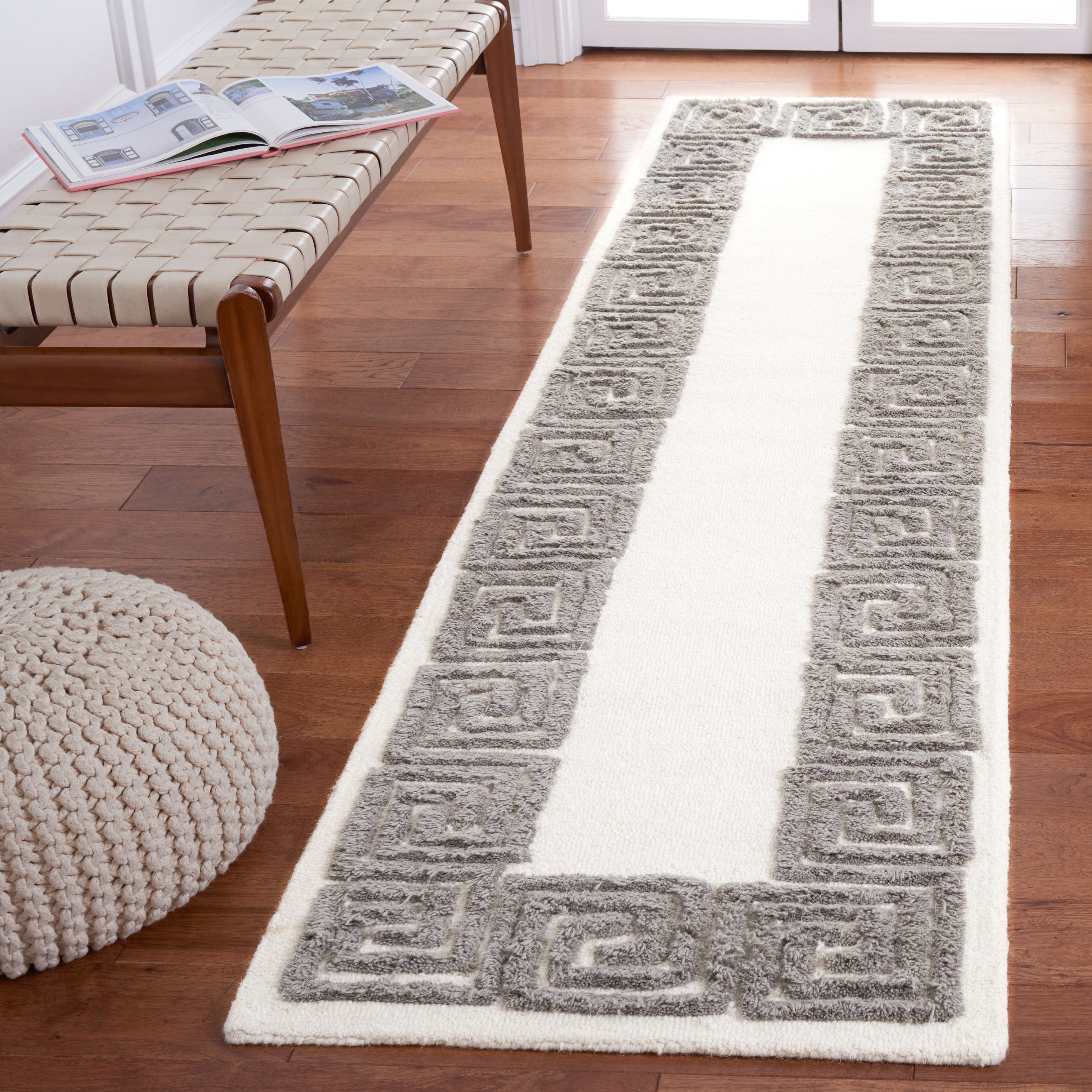 SAFAVIEH Metro Ethelred Bordered Runner Rug, Ivory/Grey, 2'3" x 9'