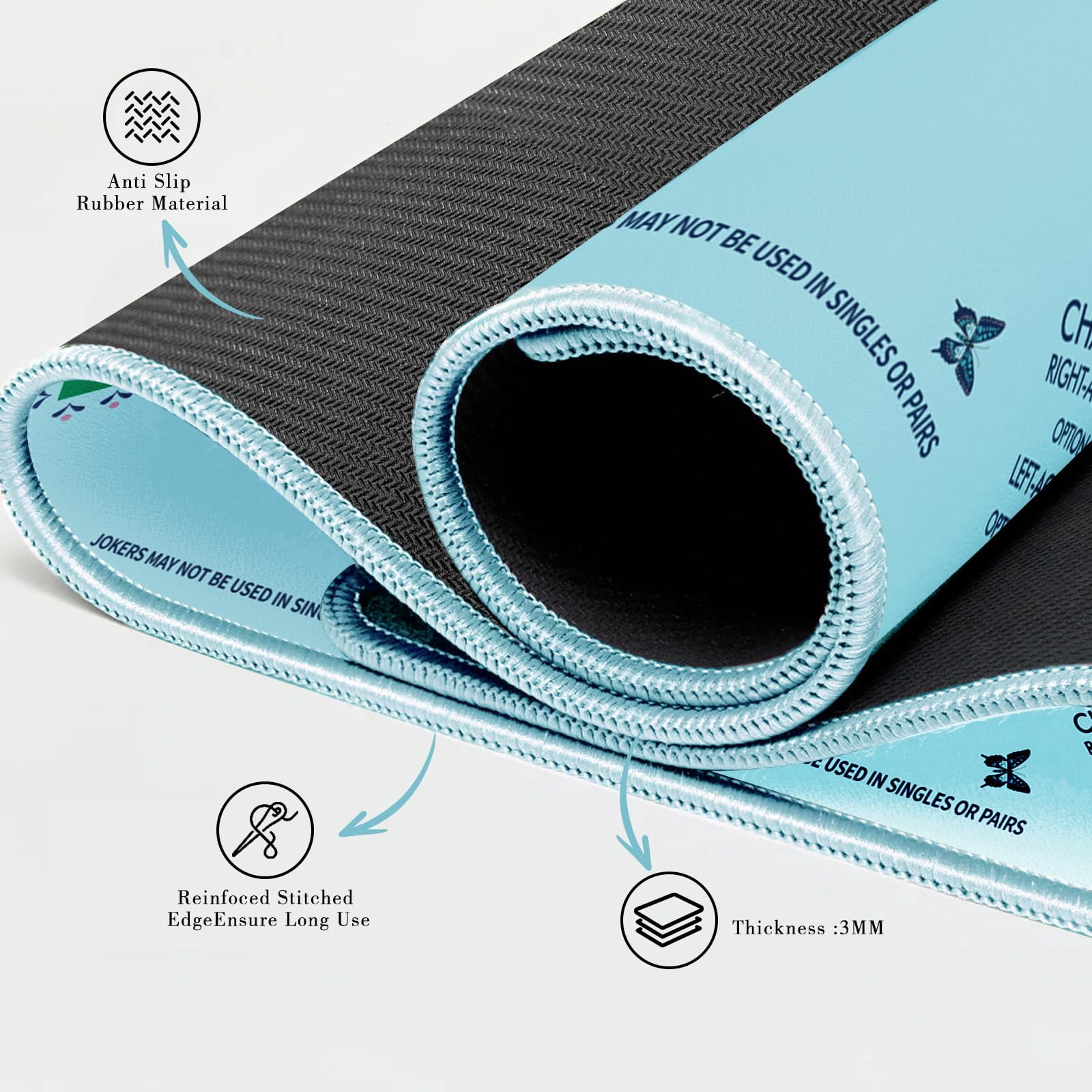 Mahjong Mat, Non-Slip Table Mat for American Mahjong, Turquoise Butterfly Lotus Pattern, 1 Pack